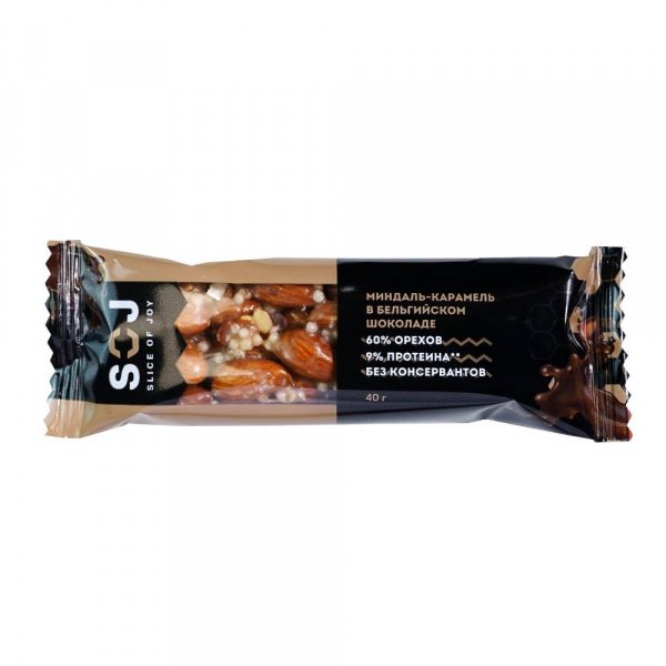 Orekhovyy batonchik SOJ mindal, karamel v shokolade 40g