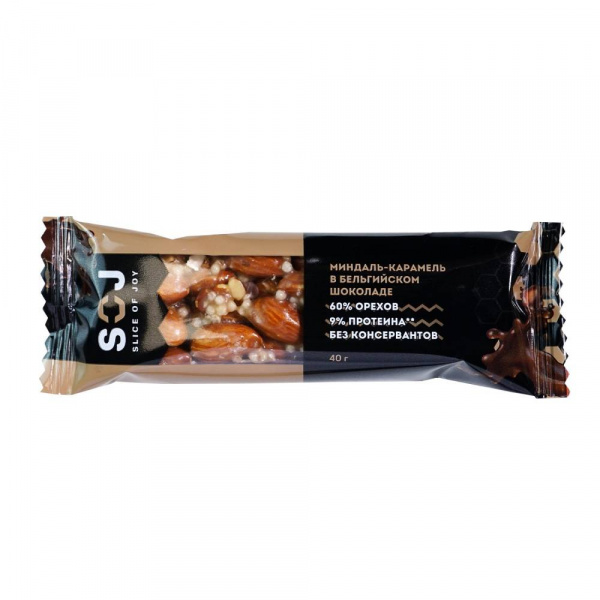 Orekhovyy batonchik SOJ mindal, karamel v shokolade 40g