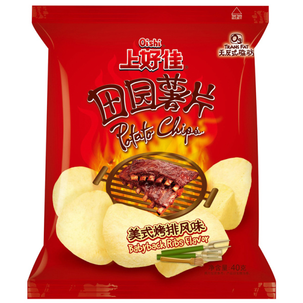 Chipsy Oishi Potato Chips Babyback Ribs so vkusom rebryshek 40g