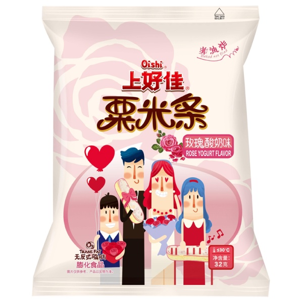 Kukuruznye palochki Oishi Noodles so vkusom rozovogo yogurta 32g