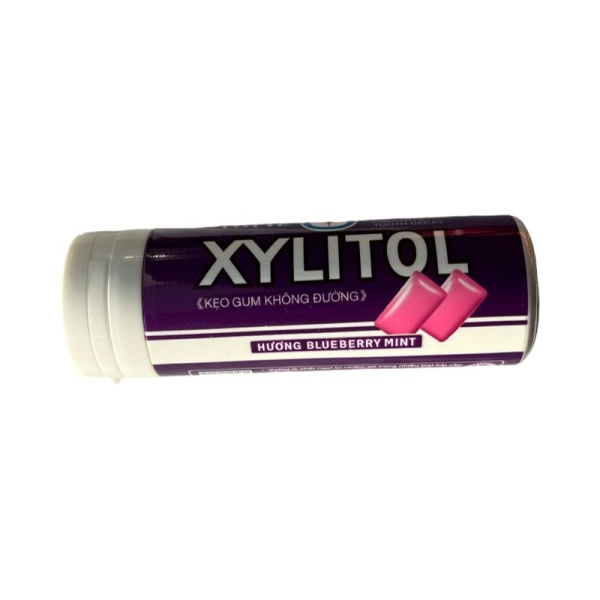 Zhevatelnaya rezinka Lotte Xylitol myata-chernika mini-banka 26,1g