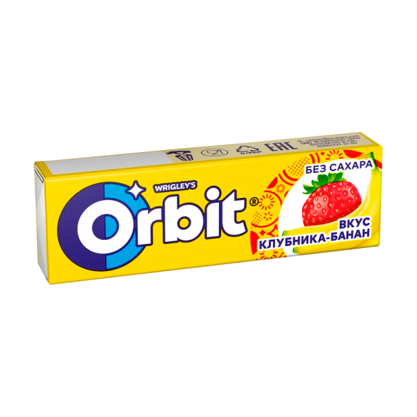 Zhevatelnaya rezinka Orbit Klubnika-banan bez sakhara 14g
