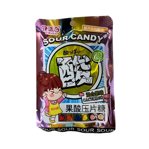 Konfety zhevatelnye Yimubai Sour super kislye fruktovye 25g
