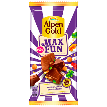 Шоколад Alpen Gold Max Fun взрывная карамель мармелад печенье 150г