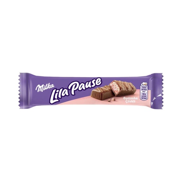 Batonchik Milka shokoladnyy s klubnikoy i vozdushnym risom 34g