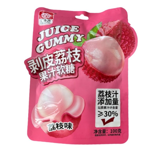 Marmeladnye konfety Huifengyuan s zhidkoy nachinkoy so vkusom lichi 100g