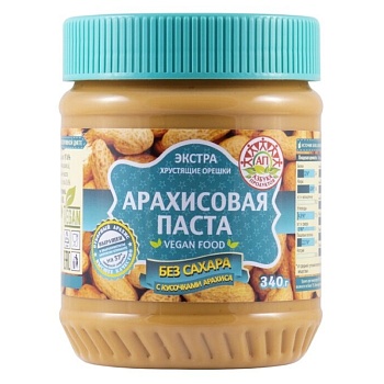 Арахисовая паста Азбука продуктов без сахара с кусочками арахиса 340г